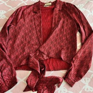 Urban Outfitters Red Patterned Wrap Blouse